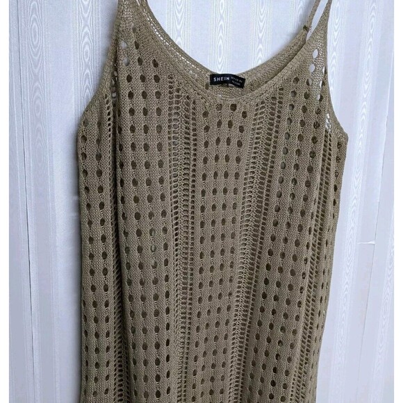 Shein Slip Dress Medium Beige Knit Cover-up Spaghetti Straps Circles Bubbles M - Picture 6 of 9
